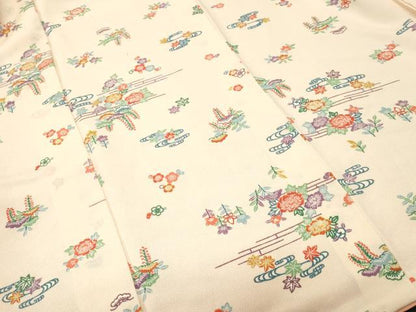 平和屋着物■上質な小紋　型染め　流水草花文　鬼しぼ縮緬　正絹　逸品　CABM1623ev