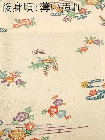 平和屋着物■上質な小紋　型染め　流水草花文　鬼しぼ縮緬　正絹　逸品　CABM1623ev