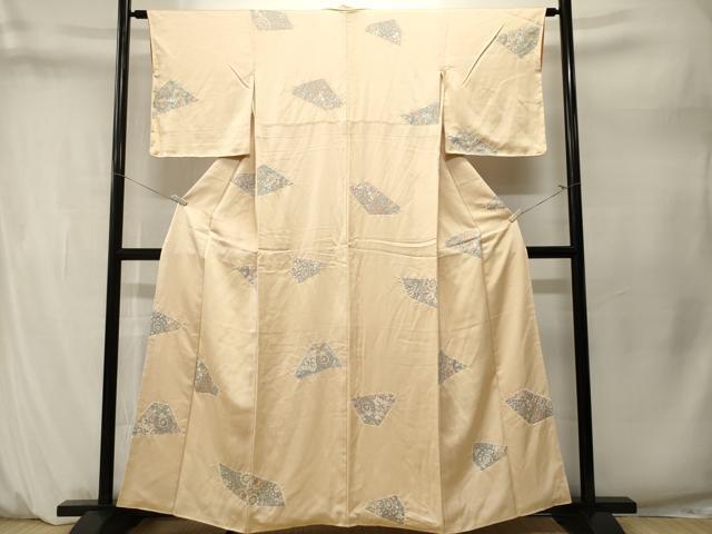 平和屋着物■上質な小紋　絞り　更紗絵皿花文　正絹　逸品　CABM1624ev