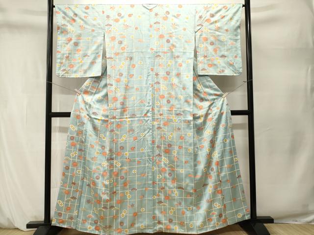 平和屋着物■上質な小紋　吉祥格子枝花文　金彩　正絹　逸品　CABM1628ev
