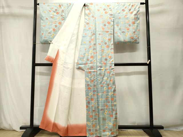 平和屋着物■上質な小紋　吉祥格子枝花文　金彩　正絹　逸品　CABM1628ev