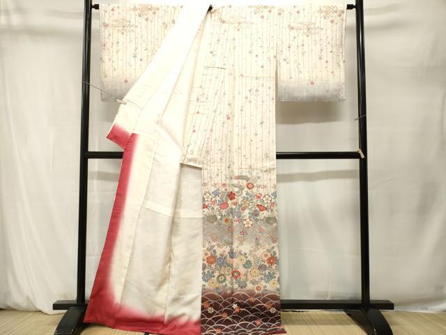 平和屋着物■訪問着　芝草エ霞草花文　暈し染め　金彩　正絹　逸品　CABM1637ev
