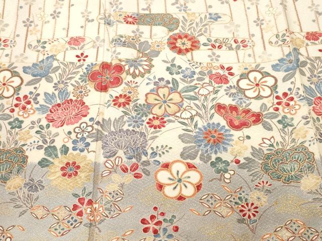 平和屋着物■訪問着　芝草エ霞草花文　暈し染め　金彩　正絹　逸品　CABM1637ev