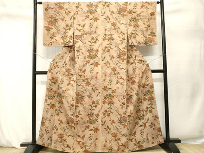 平和屋着物■上質な小紋　更紗花文　暈し染め　鬼しぼ縮緬　ますいわ屋扱い　正絹　逸品　CABM1639ev