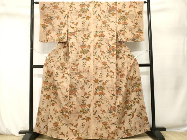 平和屋着物■上質な小紋　更紗花文　暈し染め　鬼しぼ縮緬　ますいわ屋扱い　正絹　逸品　CABM1639ev