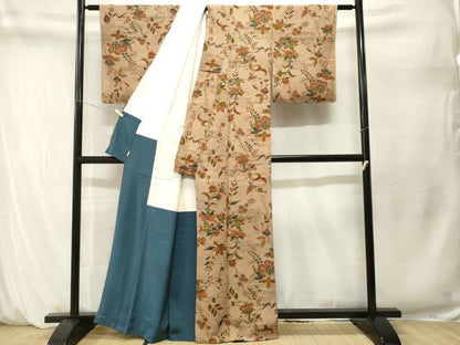 平和屋着物■上質な小紋　更紗花文　暈し染め　鬼しぼ縮緬　ますいわ屋扱い　正絹　逸品　CABM1639ev