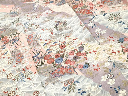 平和屋着物■上質な小紋　雪輪流水舟草花文　暈し染め　金彩　正絹　逸品　CABM1647ev