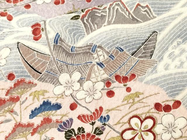 平和屋着物■上質な小紋　雪輪流水舟草花文　暈し染め　金彩　正絹　逸品　CABM1647ev