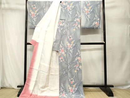 平和屋着物■上質な小紋　枝花文　暈し染め　ロング丈　正絹　逸品　CABM1650ev