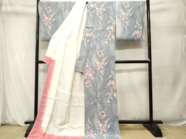 平和屋着物■上質な小紋　枝花文　暈し染め　ロング丈　正絹　逸品　CABM1650ev