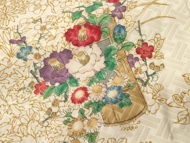 平和屋着物■上質な小紋　刺繍　花籠文　枝花文　金糸　正絹　逸品　CABM1651ev