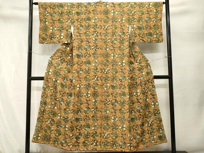 平和屋着物■上質な小紋　天井草花丸文　金彩　正絹　逸品　CABM1656ev