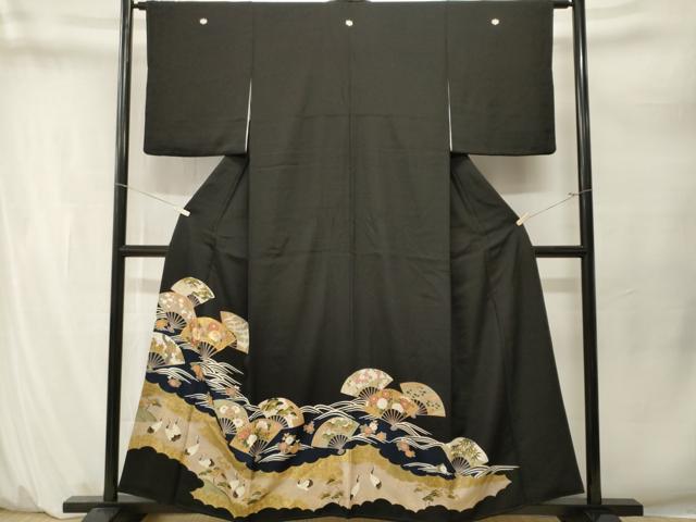 平和屋着物■豪華黒留袖　駒刺繍　群鶴　扇面流水花文　金彩　ますいわ屋扱い　正絹　逸品　CABM1658ev