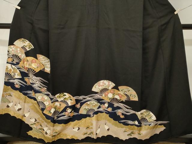 平和屋着物■豪華黒留袖　駒刺繍　群鶴　扇面流水花文　金彩　ますいわ屋扱い　正絹　逸品　CABM1658ev