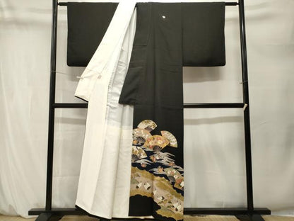平和屋着物■豪華黒留袖　駒刺繍　群鶴　扇面流水花文　金彩　ますいわ屋扱い　正絹　逸品　CABM1658ev