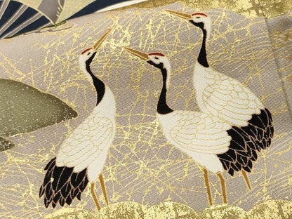 平和屋着物■豪華黒留袖　駒刺繍　群鶴　扇面流水花文　金彩　ますいわ屋扱い　正絹　逸品　CABM1658ev
