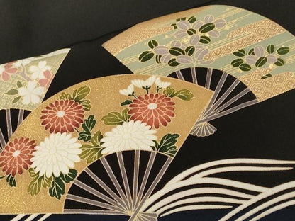 平和屋着物■豪華黒留袖　駒刺繍　群鶴　扇面流水花文　金彩　ますいわ屋扱い　正絹　逸品　CABM1658ev