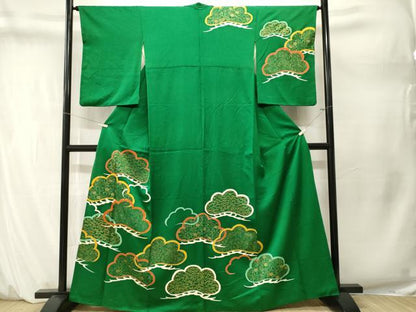 平和屋着物■訪問着　駒刺繍　松葉草花文　金彩　正絹　逸品　CABM1659ev