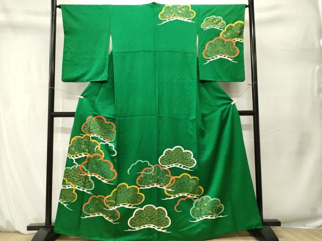 平和屋着物■訪問着　駒刺繍　松葉草花文　金彩　正絹　逸品　CABM1659ev