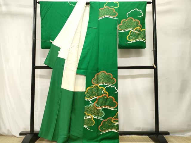 平和屋着物■訪問着　駒刺繍　松葉草花文　金彩　正絹　逸品　CABM1659ev