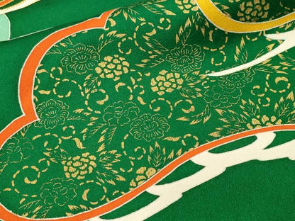 平和屋着物■訪問着　駒刺繍　松葉草花文　金彩　正絹　逸品　CABM1659ev