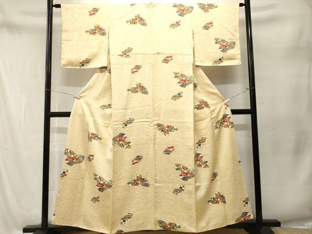 平和屋着物■上質な小紋　型染め　地紙重ね草花文　正絹　逸品　CABM1665ev