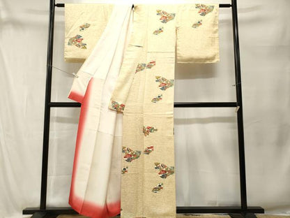 平和屋着物■上質な小紋　型染め　地紙重ね草花文　正絹　逸品　CABM1665ev