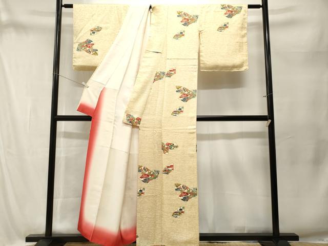 平和屋着物■上質な小紋　型染め　地紙重ね草花文　正絹　逸品　CABM1665ev