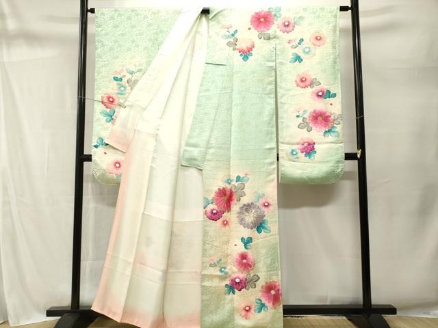 平和屋着物■豪華振袖　刺繍　舞花文　暈し染め　金銀糸　正絹　逸品　CABM1668ev