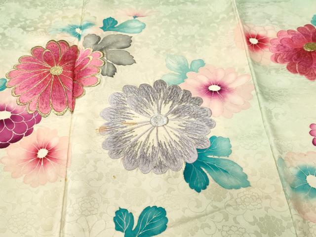 平和屋着物■豪華振袖　刺繍　舞花文　暈し染め　金銀糸　正絹　逸品　CABM1668ev