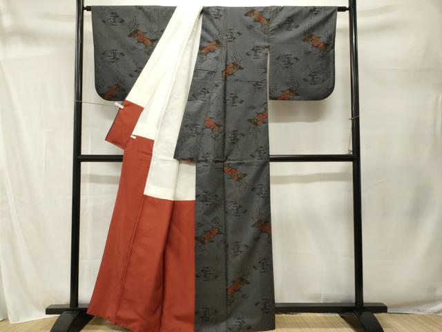 平和屋着物■本場大島紬　7マルキ　菱草花文　正絹　逸品　CABM1669ev