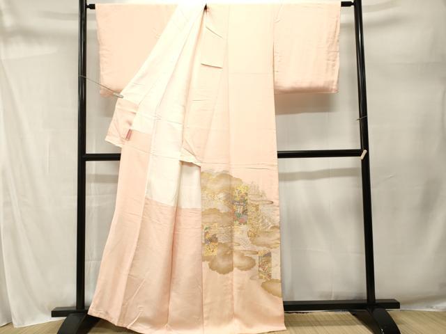 平和屋着物■豪華色留袖　寿光織　色紙重ね渡り橋御所車花文　暈し染め　金銀糸　正絹　逸品　CABM1673ev
