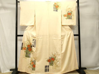 平和屋着物■訪問着　駒刺繍　色紙草花文　金彩　正絹　逸品　CABM1674ev
