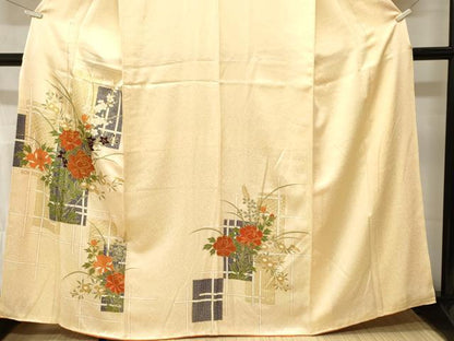 平和屋着物■訪問着　駒刺繍　色紙草花文　金彩　正絹　逸品　CABM1674ev