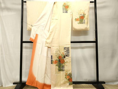平和屋着物■訪問着　駒刺繍　色紙草花文　金彩　正絹　逸品　CABM1674ev