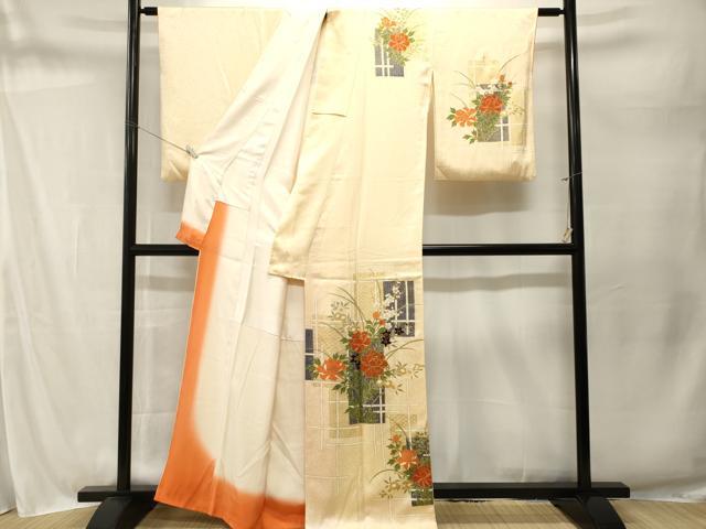 平和屋着物■訪問着　駒刺繍　色紙草花文　金彩　正絹　逸品　CABM1674ev