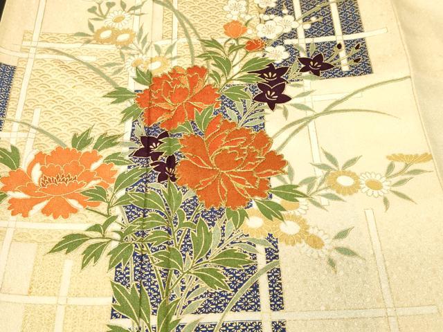 平和屋着物■訪問着　駒刺繍　色紙草花文　金彩　正絹　逸品　CABM1674ev