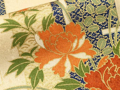 平和屋着物■訪問着　駒刺繍　色紙草花文　金彩　正絹　逸品　CABM1674ev