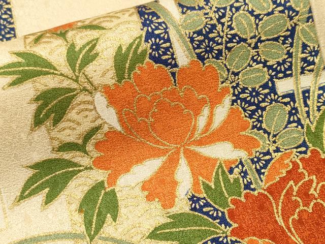平和屋着物■訪問着　駒刺繍　色紙草花文　金彩　正絹　逸品　CABM1674ev