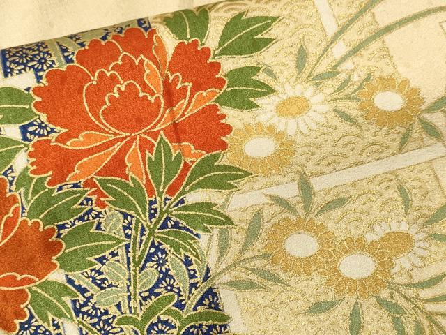 平和屋着物■訪問着　駒刺繍　色紙草花文　金彩　正絹　逸品　CABM1674ev