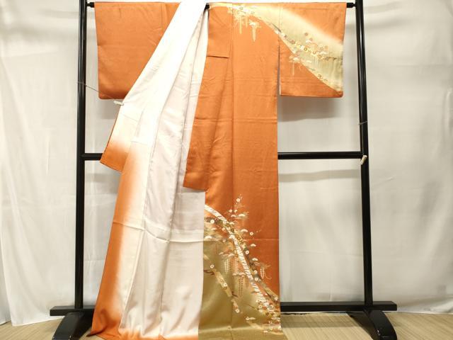 平和屋着物■訪問着　束ね熨斗草花文　暈し染め　金彩　正絹　逸品　CABM1678ev
