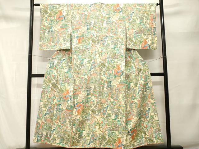 平和屋着物■上質な小紋　陶器更紗草花文　正絹　逸品　CABM1688ev