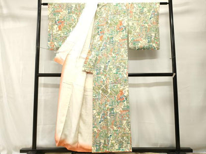 平和屋着物■上質な小紋　陶器更紗草花文　正絹　逸品　CABM1688ev