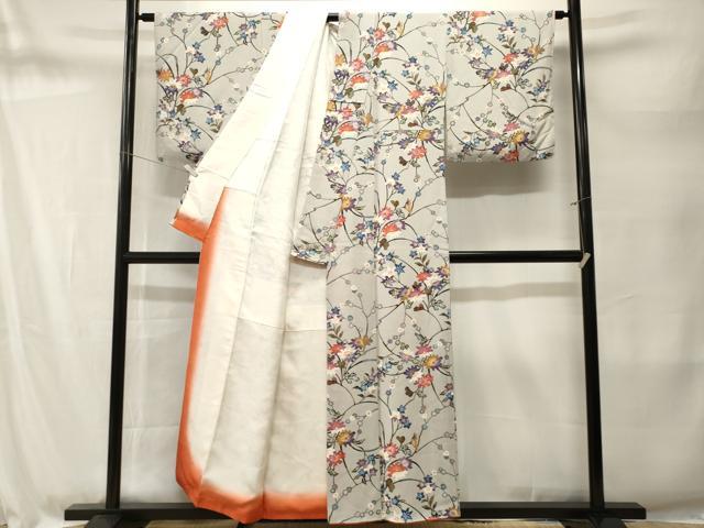 平和屋着物■上質な小紋　型染め　枝花文　正絹　逸品　CABM1689ev