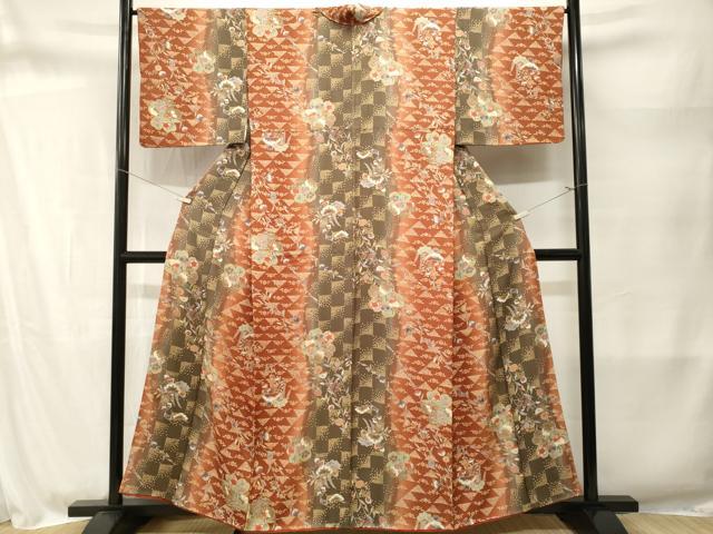 平和屋着物■上質な小紋　枝花間道　暈し染め　金彩　正絹　逸品　CABM1690ev