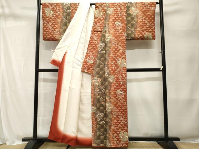 平和屋着物■上質な小紋　枝花間道　暈し染め　金彩　正絹　逸品　CABM1690ev