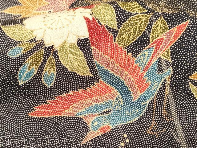 平和屋着物■訪問着　江戸小紋　立波花鳥文　黒地　金彩　正絹　逸品　CABM1695ev
