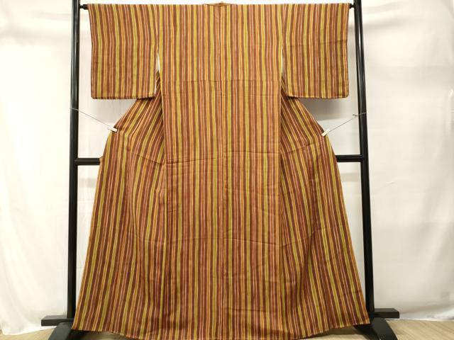 平和屋着物■上質な小紋　縞　鬼しぼ縮緬　正絹　逸品　CABM1700ev