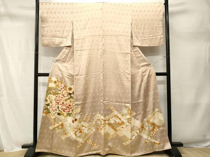 平和屋着物■豪華色留袖　駒刺繍　天井檜扇草花文　暈し染め　金彩　正絹　逸品　CABM1704ev