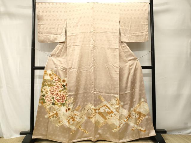 平和屋着物■豪華色留袖　駒刺繍　天井檜扇草花文　暈し染め　金彩　正絹　逸品　CABM1704ev